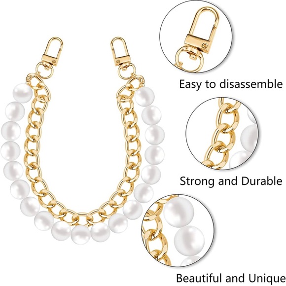Faux Pearls & Gold Tone Purse Chain Extender / Bag Chain Charm - Picture 8 of 8